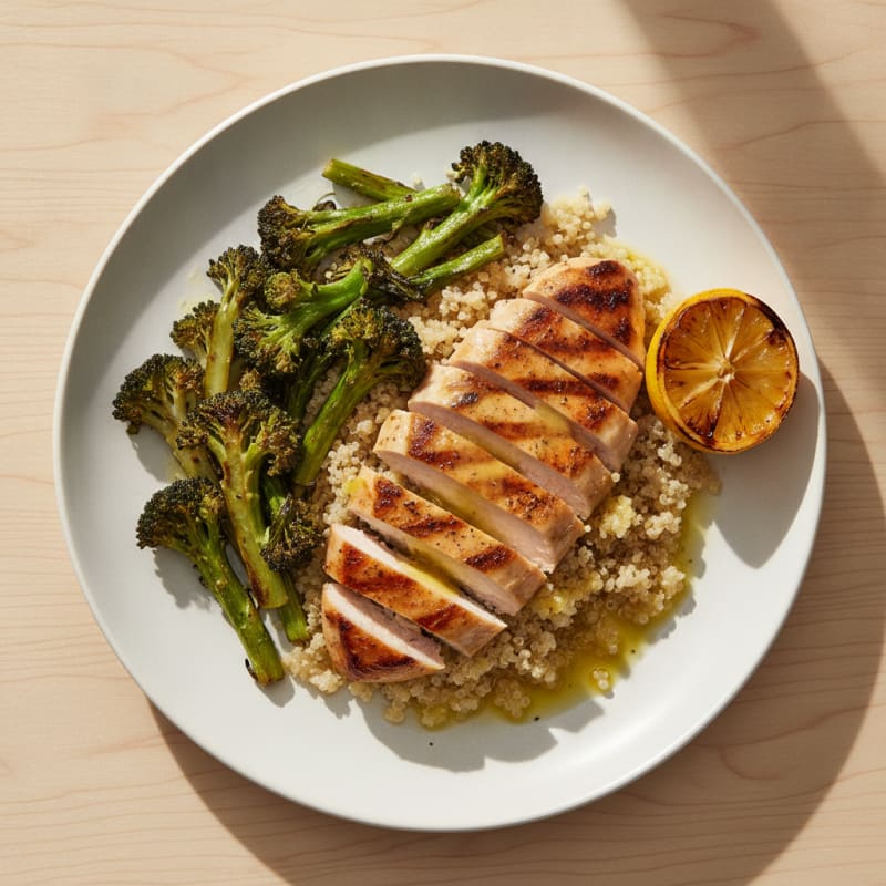 Grilled Chicken Breast with Quinoa and Roasted Broccoli