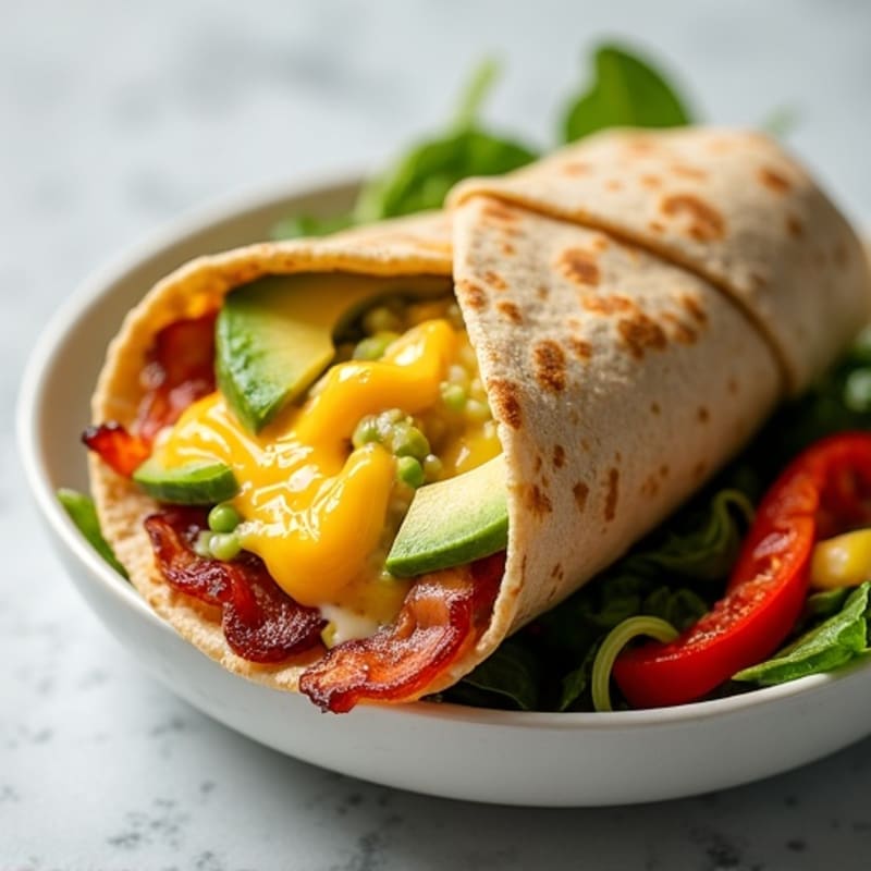 Crispy Turkey Bacon and Egg White Breakfast Burrito with Cheddar
