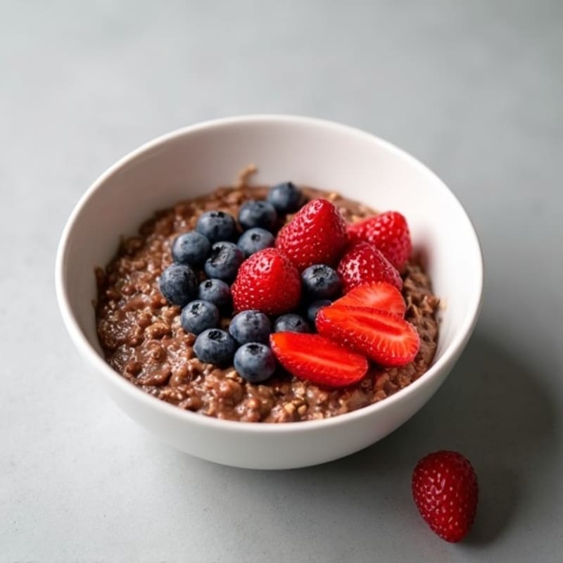Creamy Chocolate Protein Oatmeal with Fresh Berries