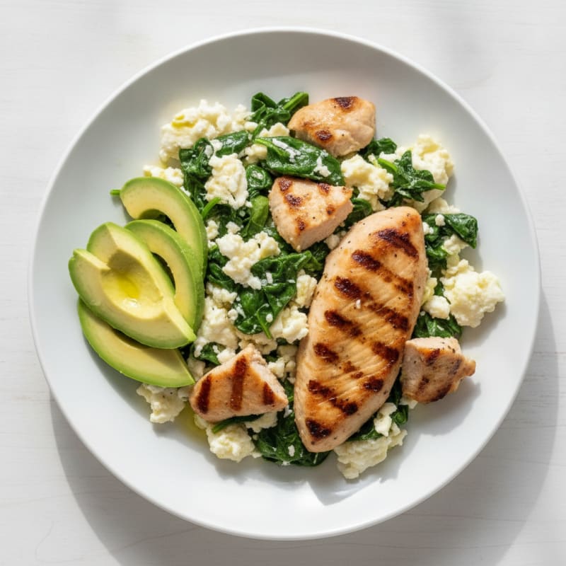 Egg White Spinach Scramble with Grilled Turkey Breast