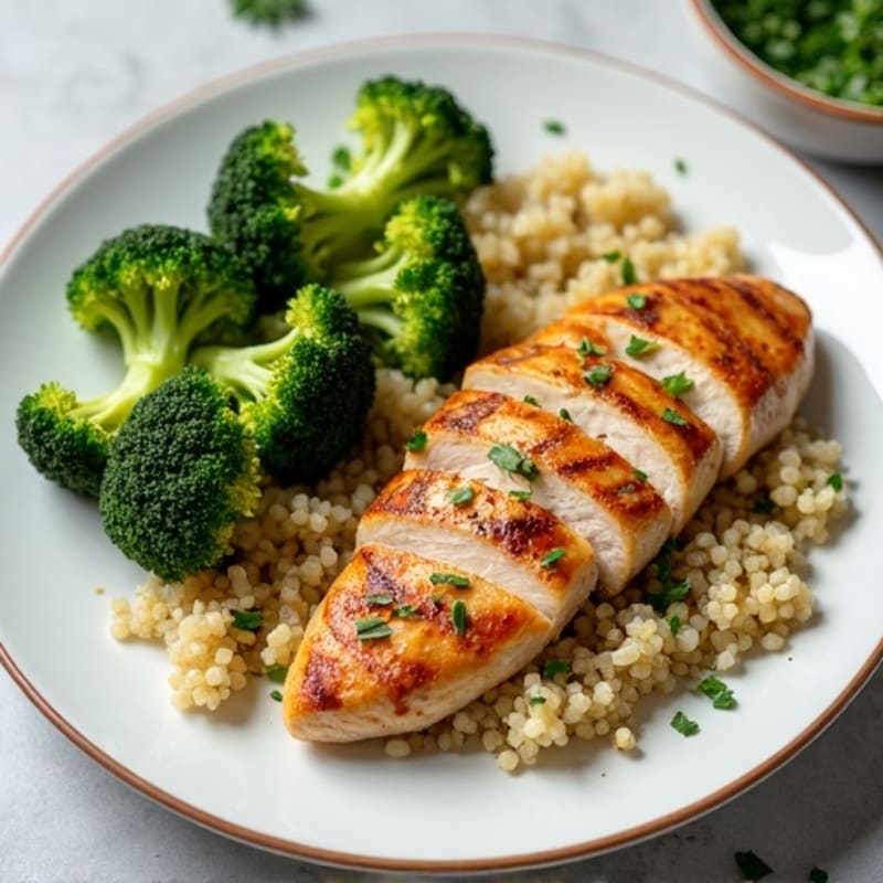 Grilled Chicken Breast with Quinoa and Roasted Broccoli
