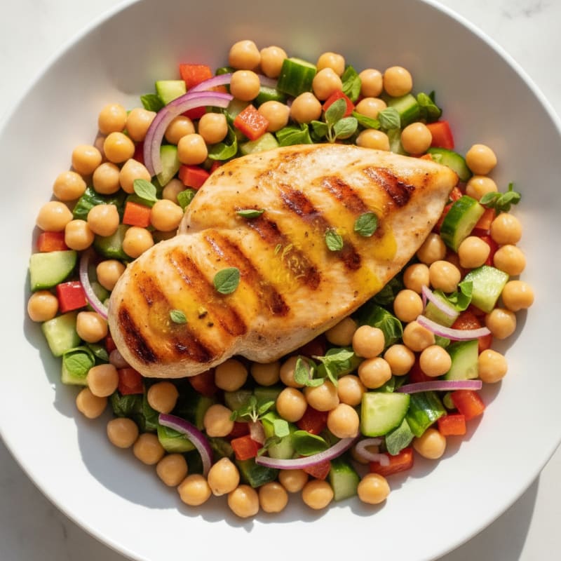 Grilled Chicken Breast with Crunchy Chickpea Salad