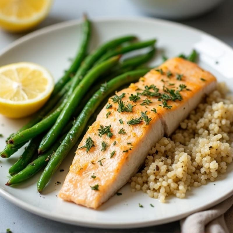 Lemon-Herb Baked Ling Fish with Roasted Green Beans and Quinoa
