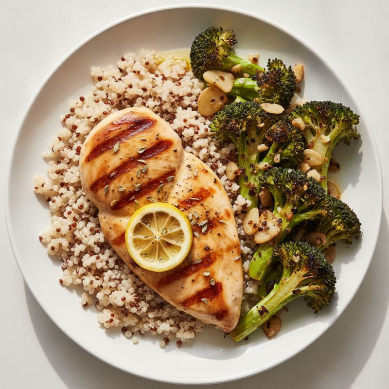 Grilled Chicken Breast with Quinoa and Roasted Broccoli