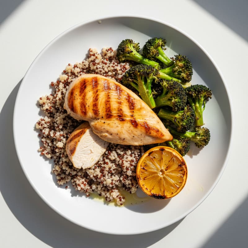 Grilled Chicken Breast with Quinoa and Roasted Broccoli