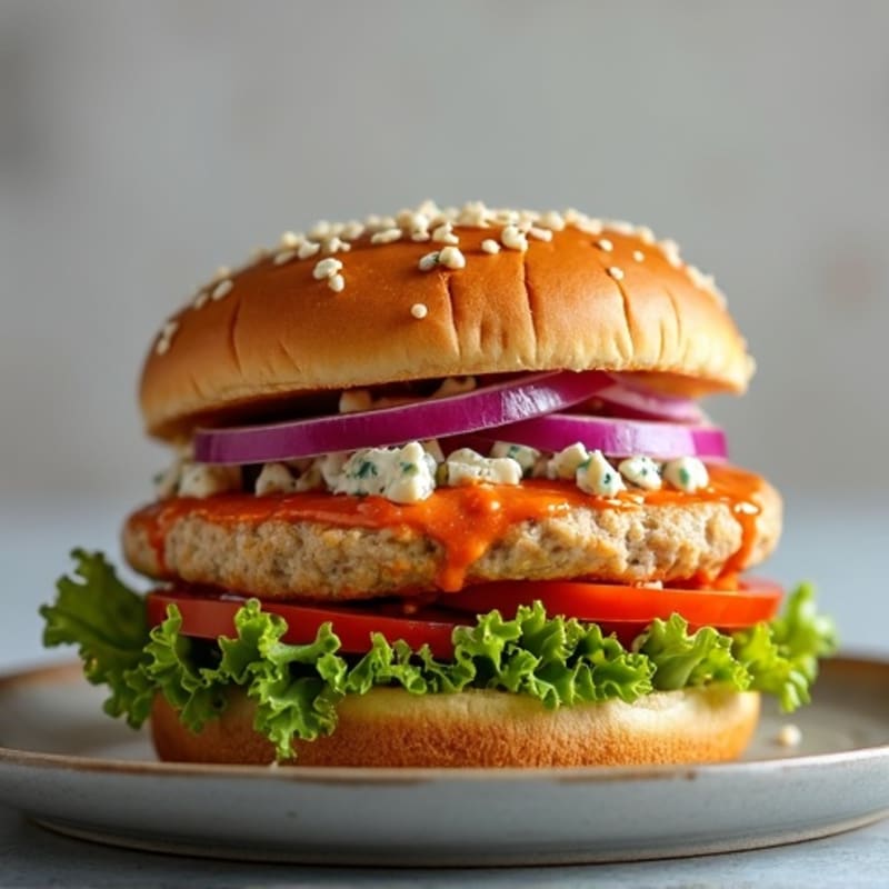 Lean Turkey Burgers with Tangy Buffalo Sauce and Creamy Blue Cheese