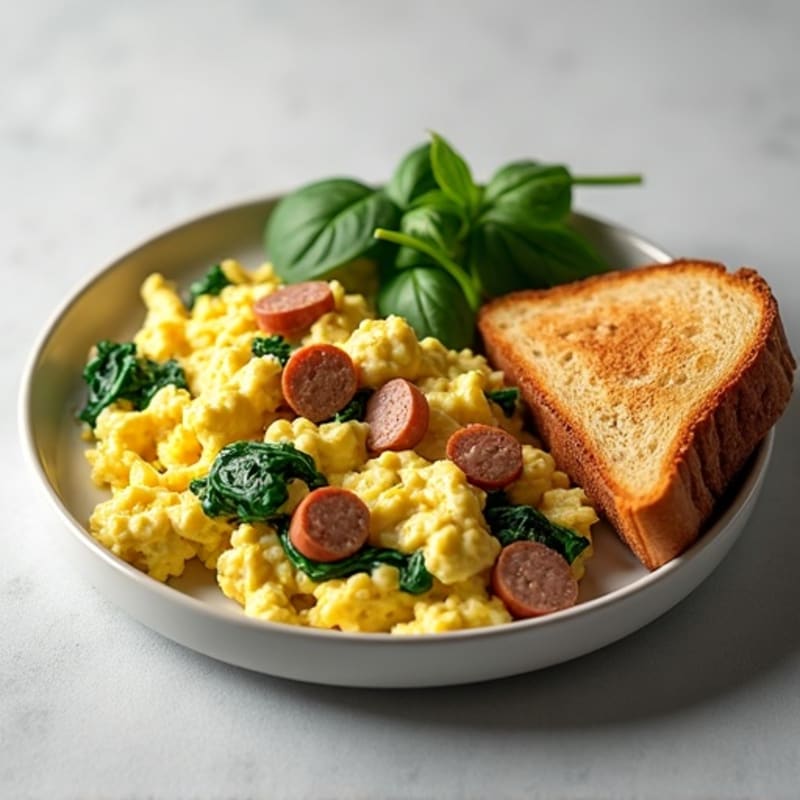 Egg White Scramble with Turkey Sausage and Spinach