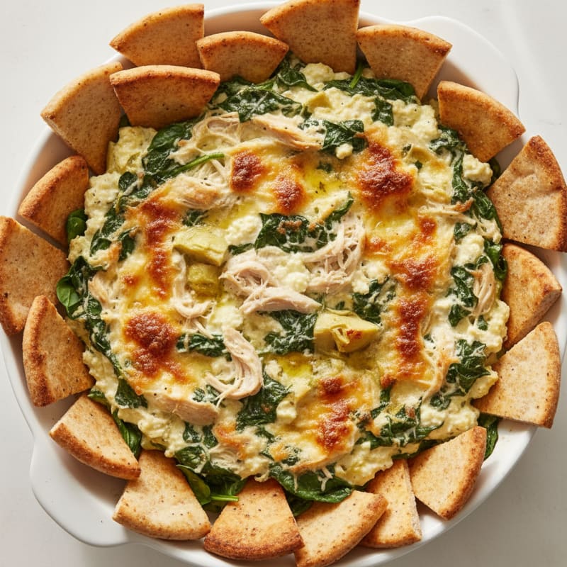Baked Spinach Artichoke Dip with Toasted Pita