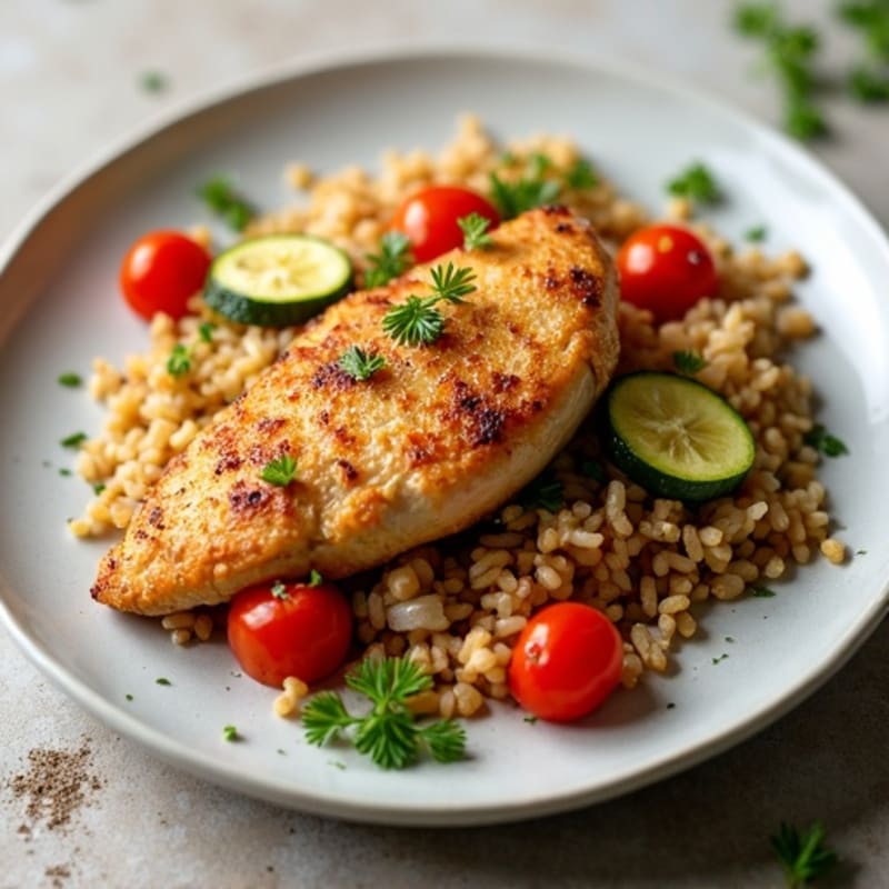 Crispy Chicken and Vegetable Brown Rice Skillet