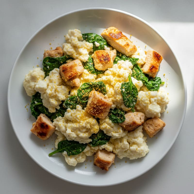 Egg White and Grilled Chicken Scramble with Spinach