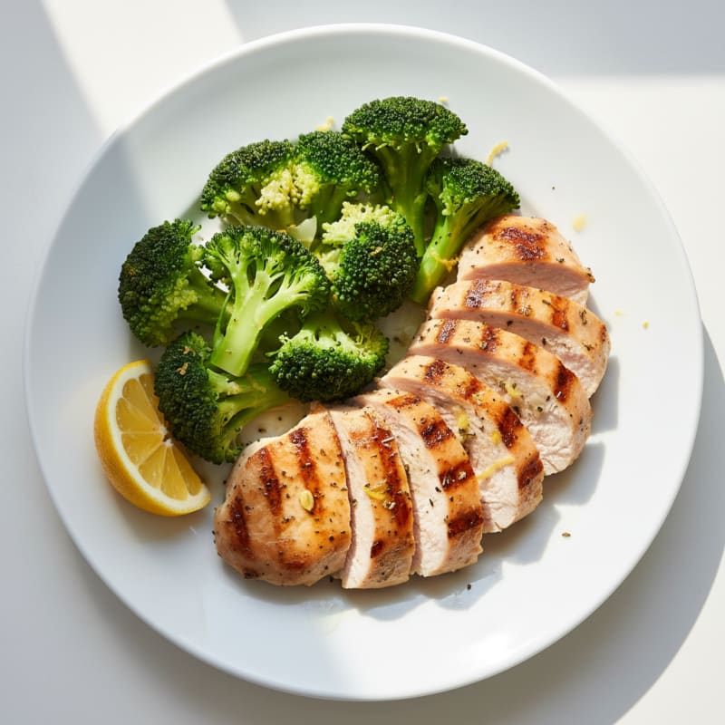 Grilled Turkey Breast with Steamed Broccoli and Lemon