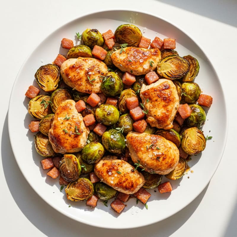 Balsamic-Glazed Brussels Sprouts with Pancetta and Roasted Chicken