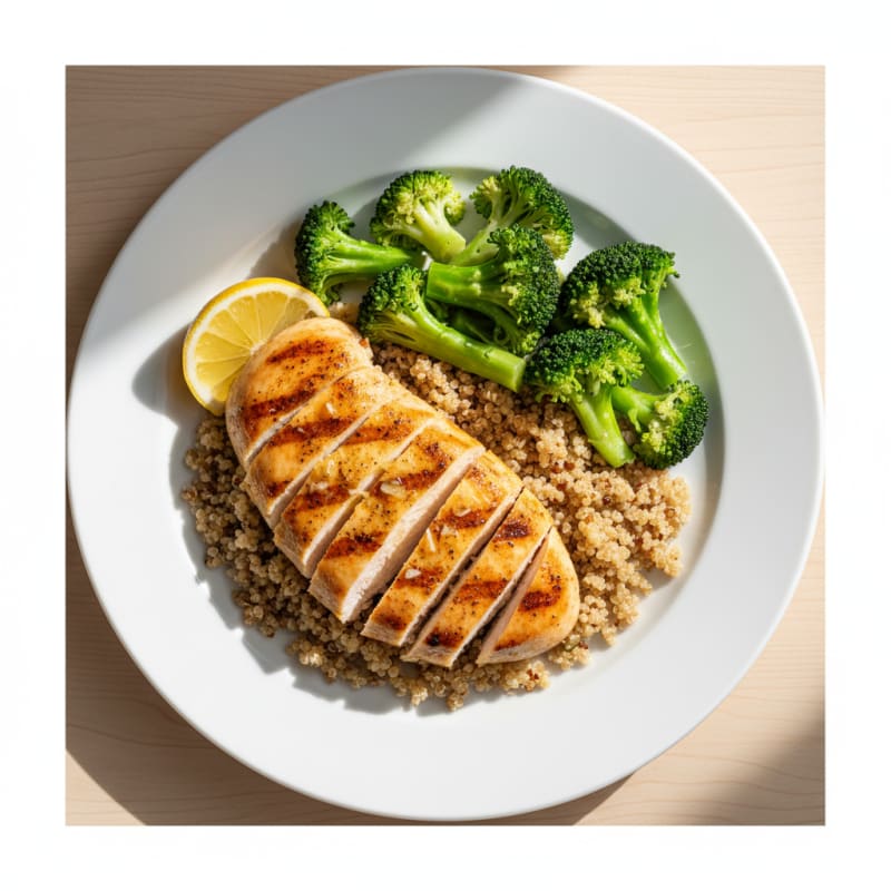 Grilled Chicken Breast with Quinoa and Steamed Broccoli