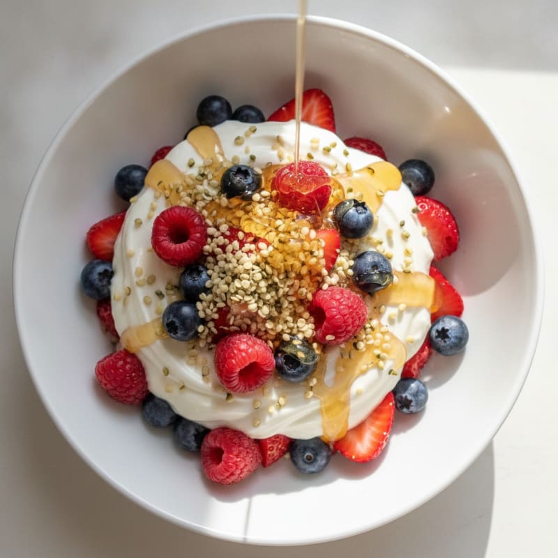 Silky Greek Yogurt Parfait with Mixed Berries and Hemp Seeds