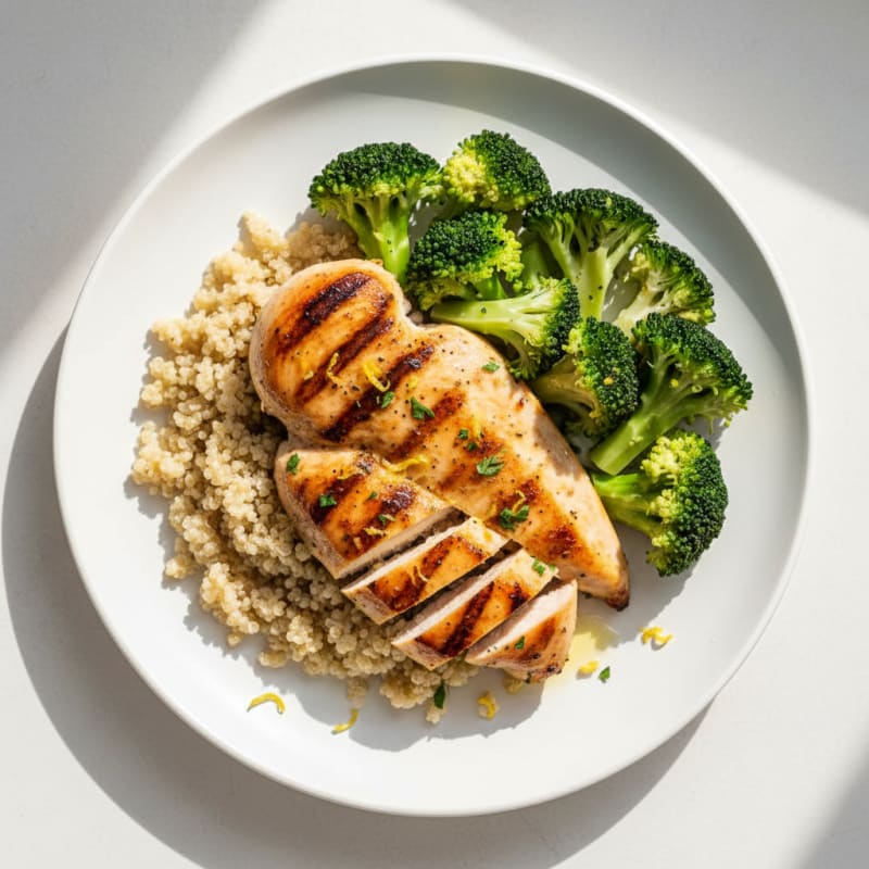 Grilled Chicken Breast with Quinoa and Steamed Broccoli