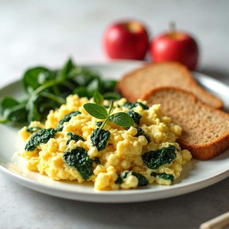 Cottage Cheese and Egg White Scramble with Sautéed Spinach