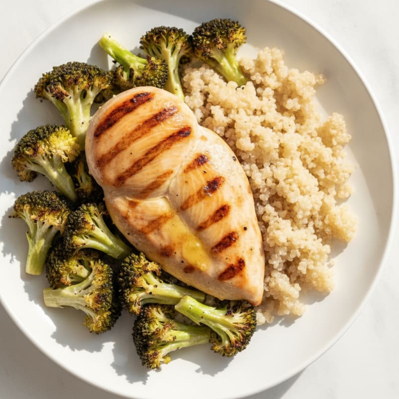 Grilled Chicken Breast with Roasted Broccoli and Quinoa