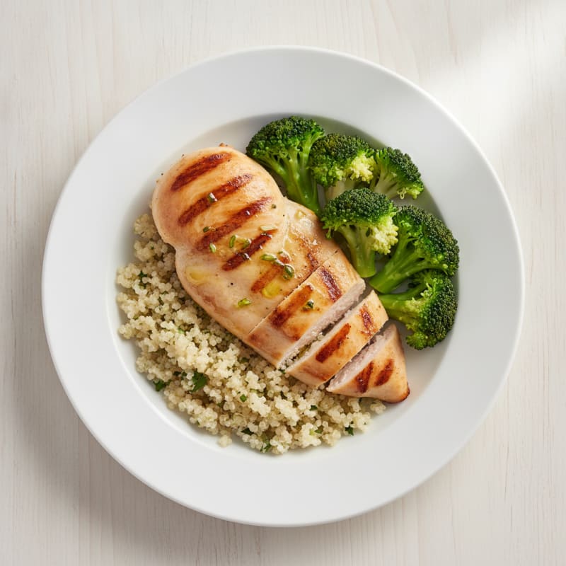 Grilled Chicken Breast with Quinoa and Steamed Broccoli