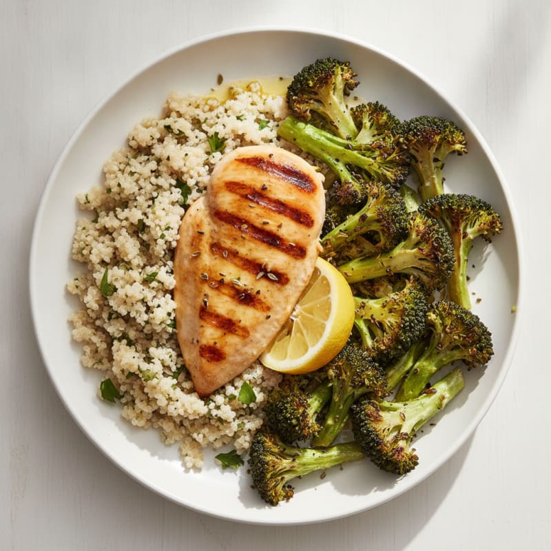 Grilled Chicken Breast with Quinoa and Roasted Broccoli