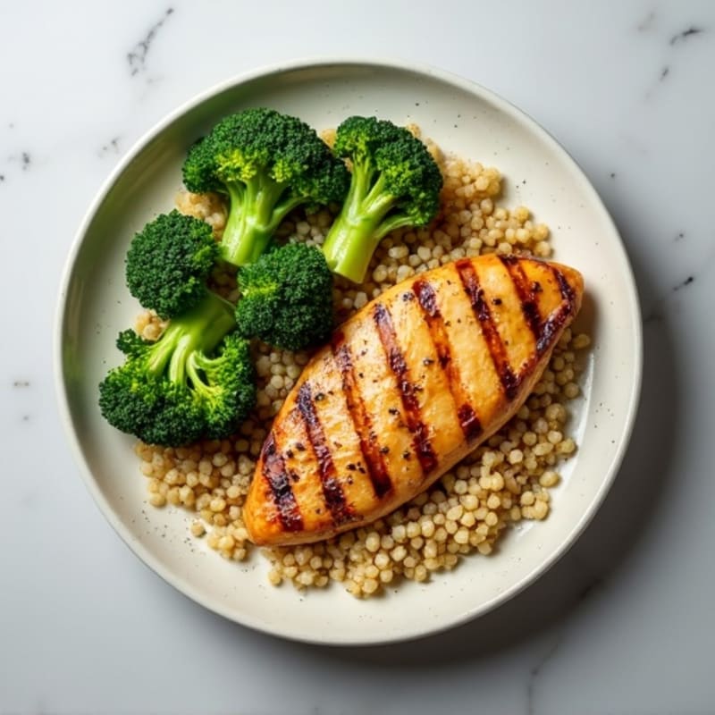 Grilled Chicken Breast with Roasted Broccoli and Quinoa