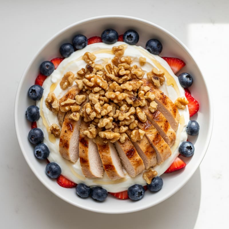 Greek Yogurt Parfait with Grilled Chicken and Fresh Berries