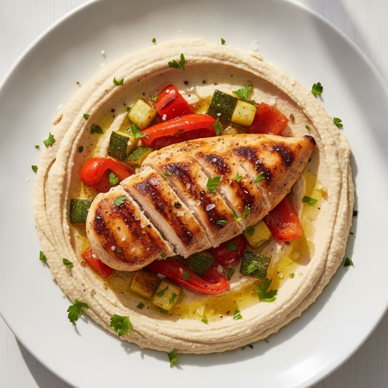Mediterranean Hummus Platter with Grilled Chicken