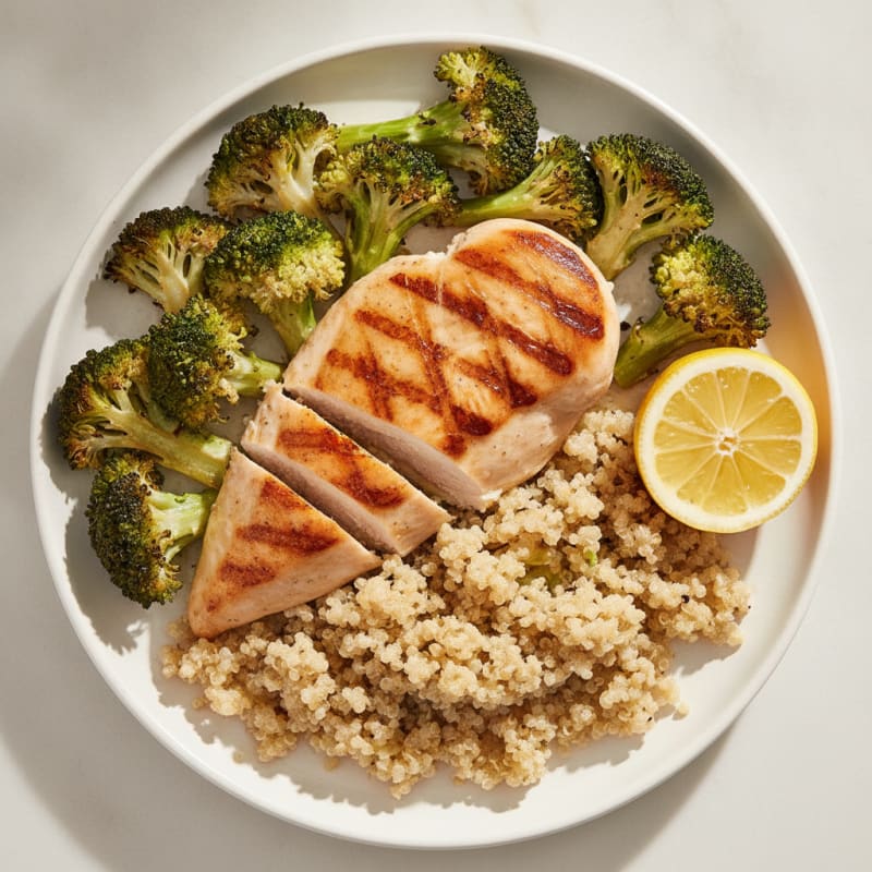 Grilled Chicken Breast with Roasted Broccoli and Quinoa