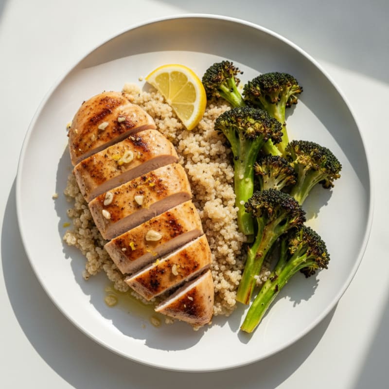 Grilled Chicken Breast with Quinoa and Roasted Broccoli
