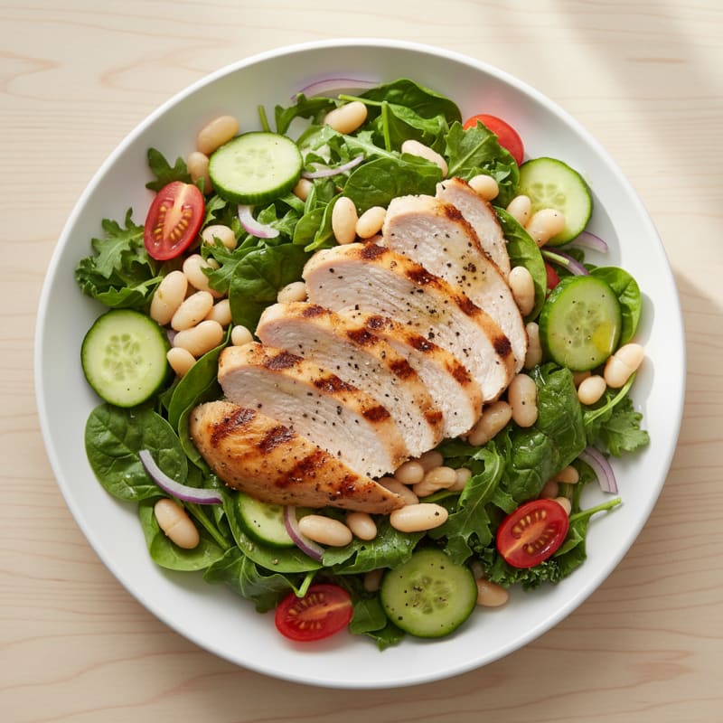 Grilled Turkey Breast Salad with Mixed Greens and White Beans
