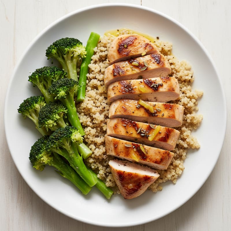 Grilled Chicken Breast with Quinoa and Steamed Broccoli