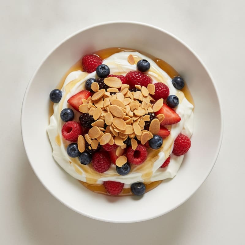 Creamy Greek Yogurt Parfait with Mixed Berries and Toasted Almonds