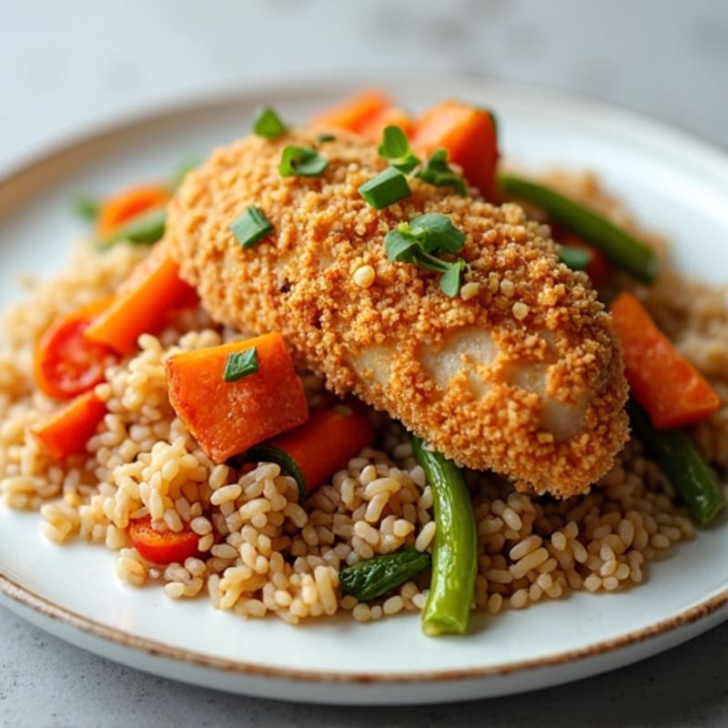 Crispy Chicken and Vegetable Brown Rice Stir-Fry