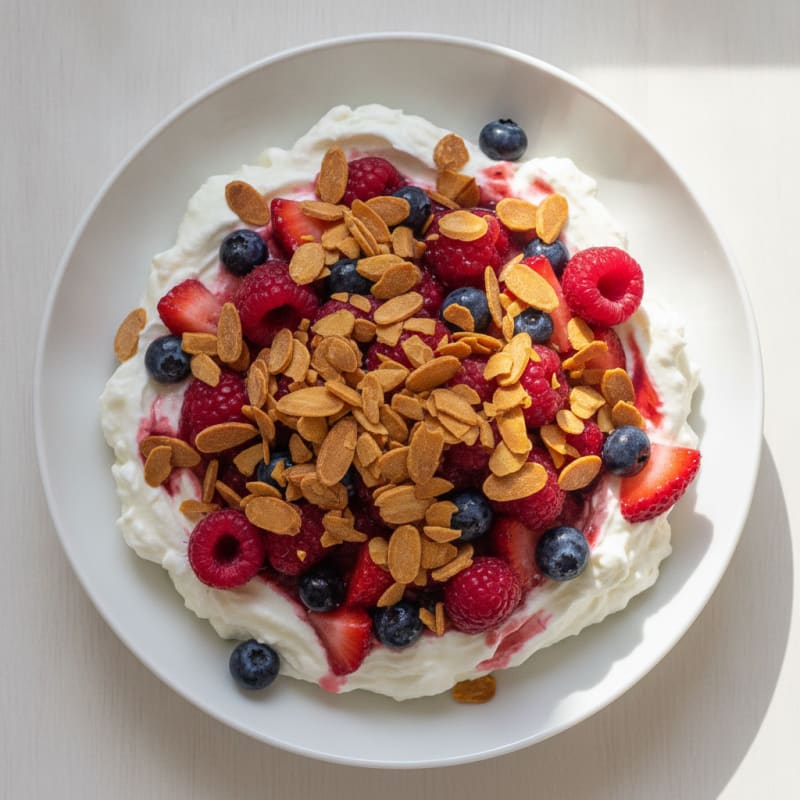 Greek Yogurt Protein Parfait with Mixed Berries and Almonds