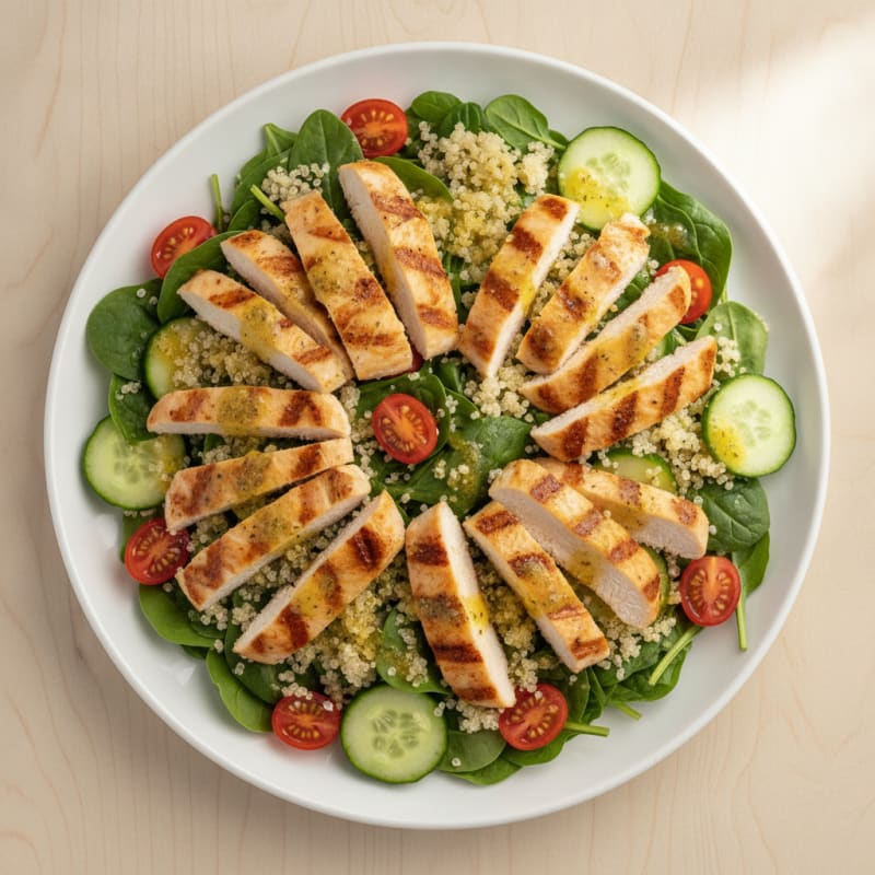 Grilled Chicken and Quinoa Salad with Fresh Spinach