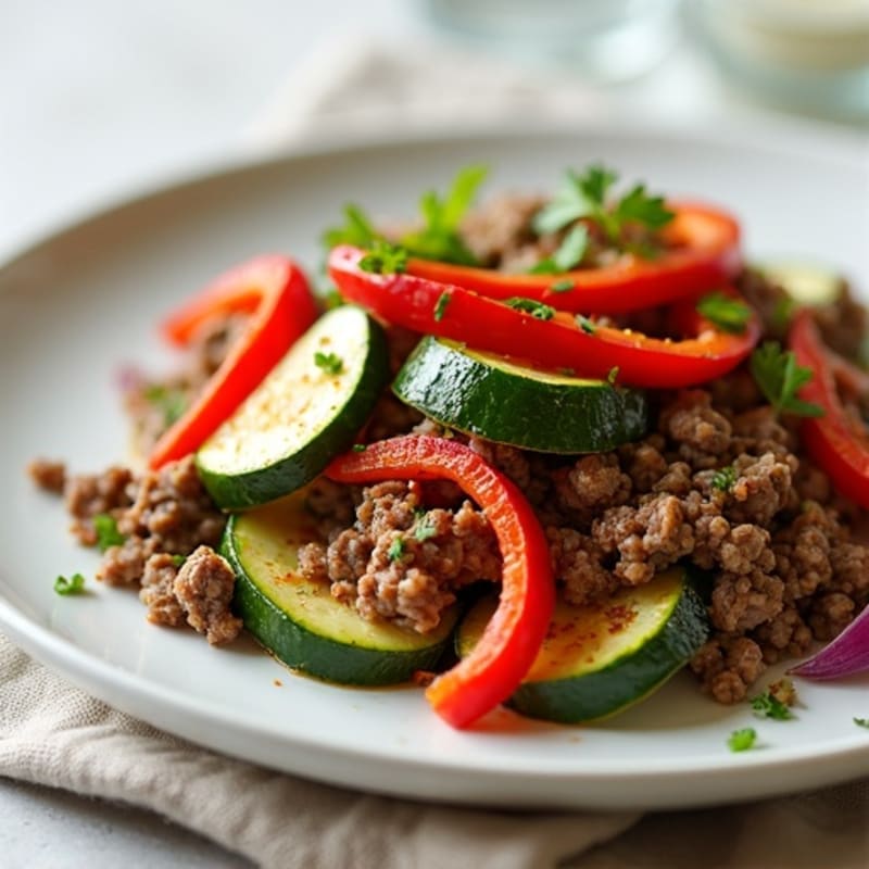 Lean Ground Beef and Crispy Vegetable Skillet