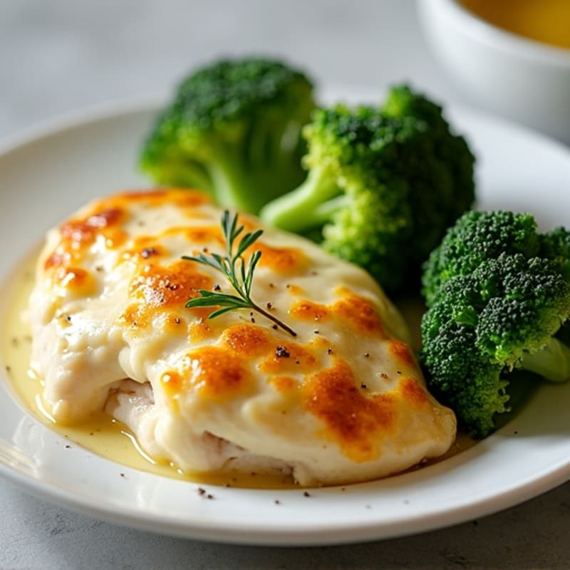Creamy Cottage Cheese Chicken Bake with Roasted Broccoli