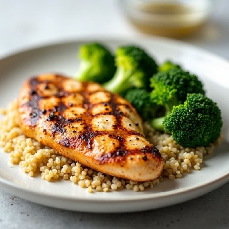 Grilled Chicken Breast with Quinoa and Steamed Broccoli