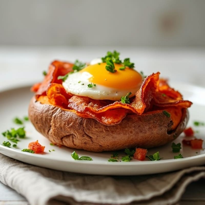 Crispy-Skin Loaded Sweet Potato with Turkey Bacon