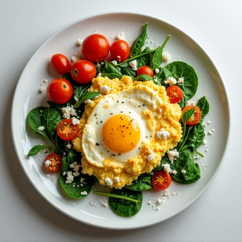 Egg White Spinach Scramble with Roasted Cherry Tomatoes
