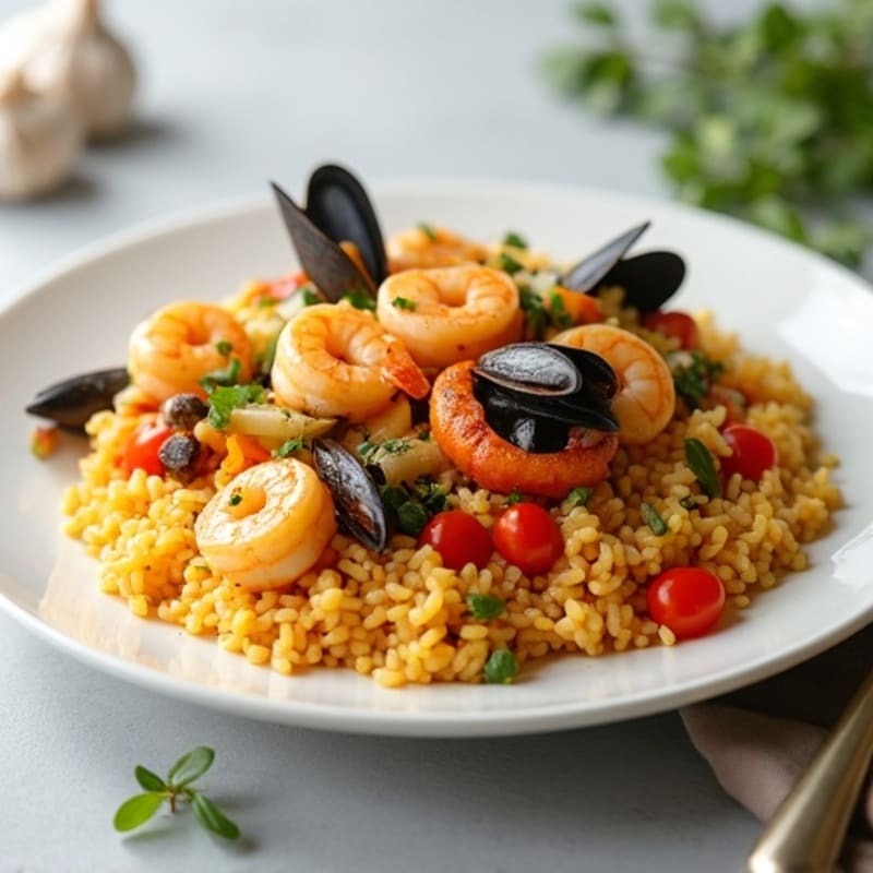 Saffron Seafood Rice with Roasted Vegetables