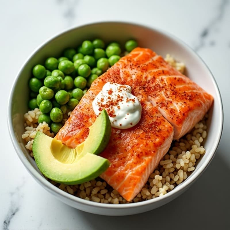 Spicy Salmon Brown Rice Bowl with Creamy Avocado