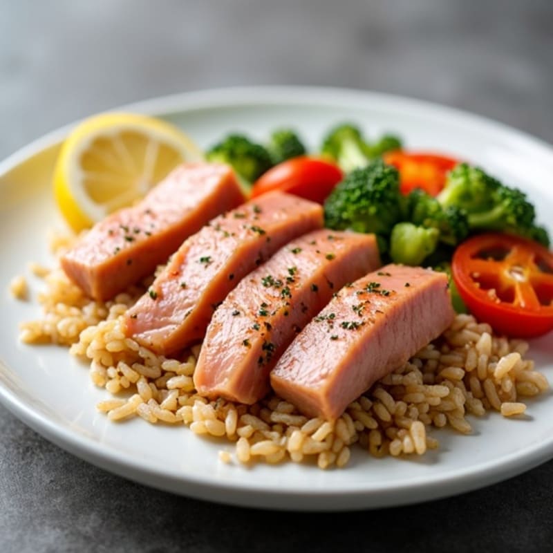 Fresh Marinated Tuna with Brown Rice and Crunchy Vegetables