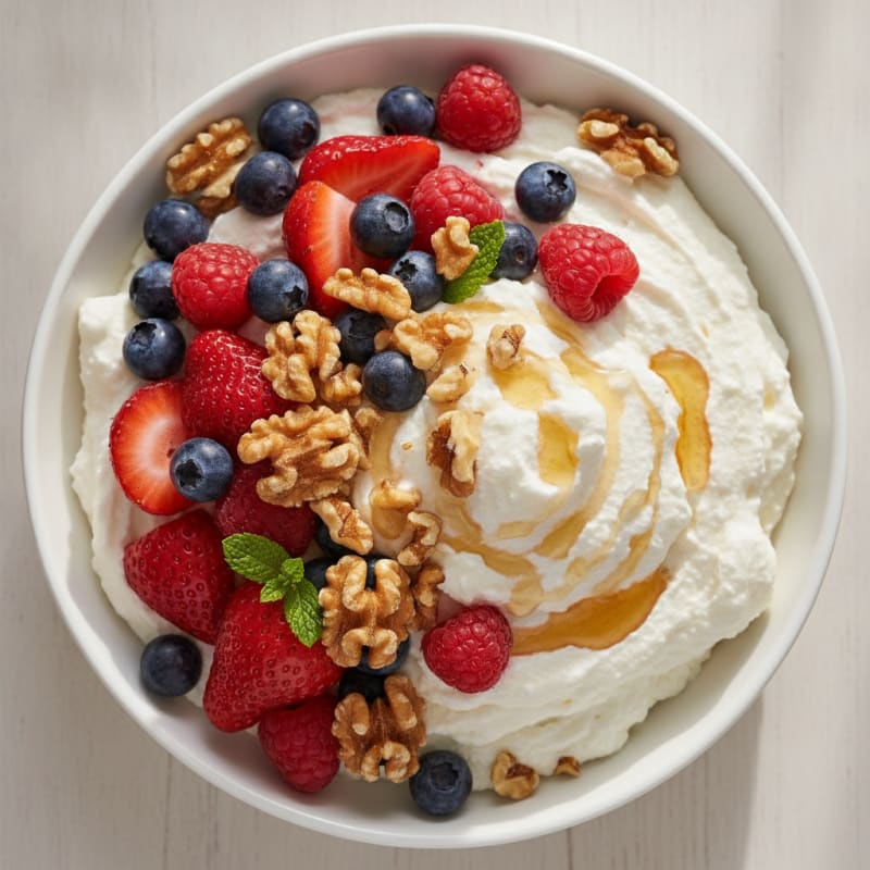 Greek Yogurt Protein Mousse with Mixed Berries