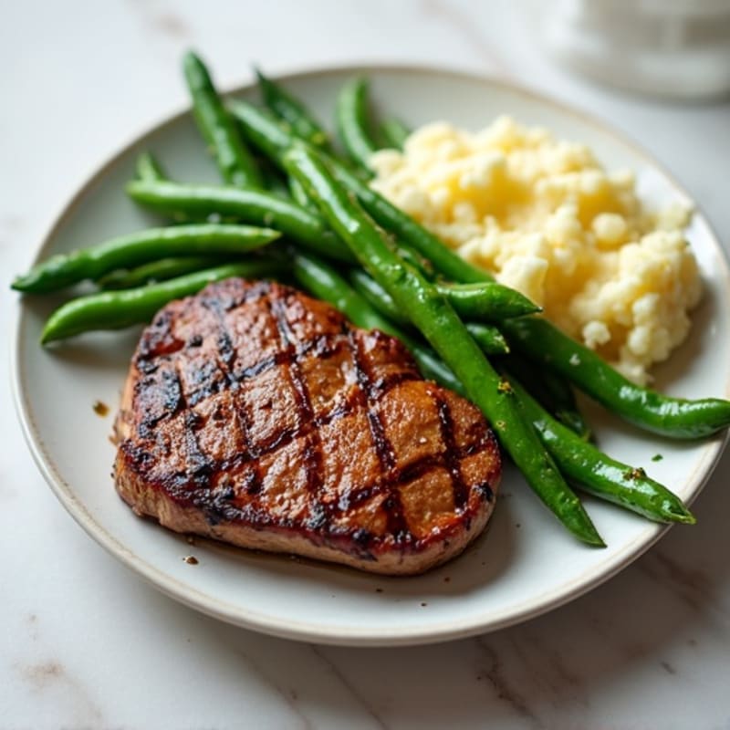 Seared Lean Beef with Steamed Green Beans and Mashed Cauliflower