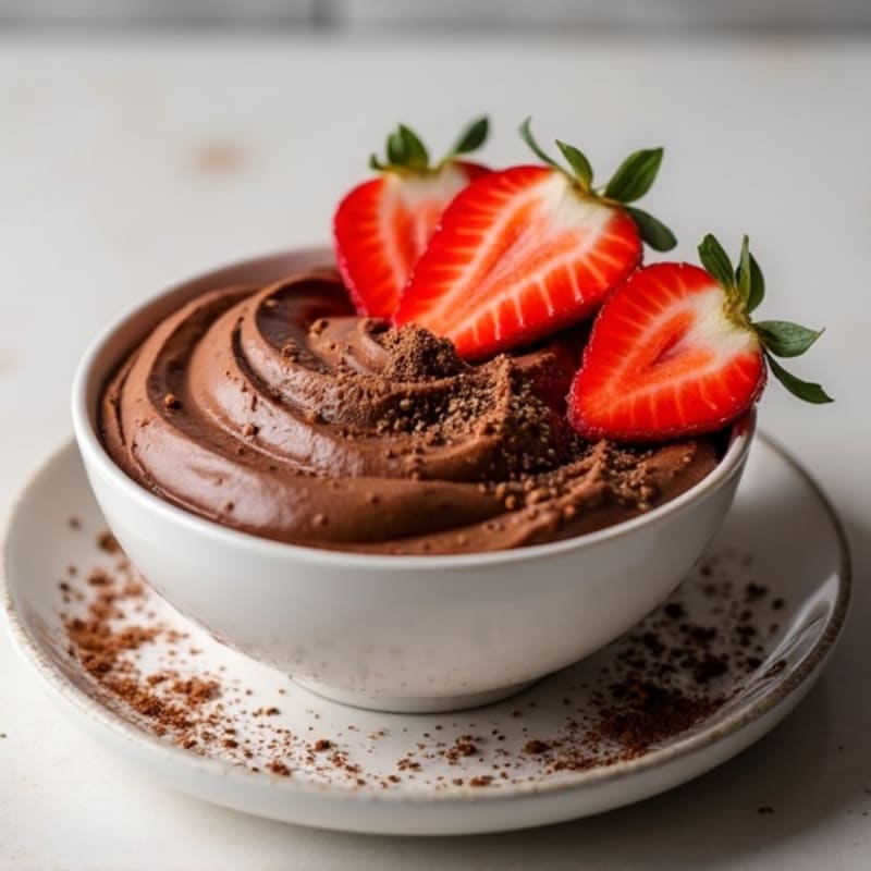 Chocolate Protein Yogurt Mousse with Sliced Strawberries