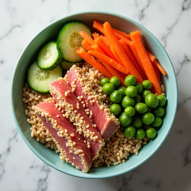 Sesame-Crusted Tuna Rice Bowl with Fresh Vegetables