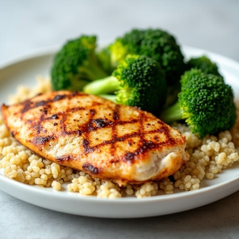 Grilled Chicken Breast with Quinoa and Steamed Broccoli