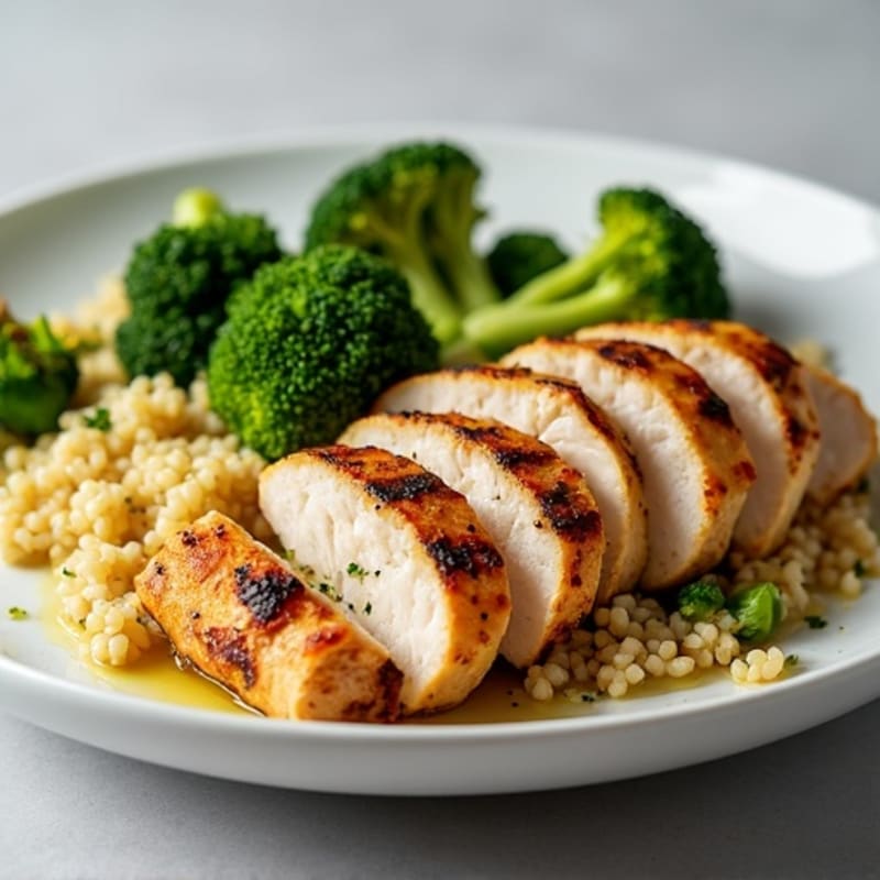 Grilled Chicken Breast with Quinoa and Roasted Broccoli