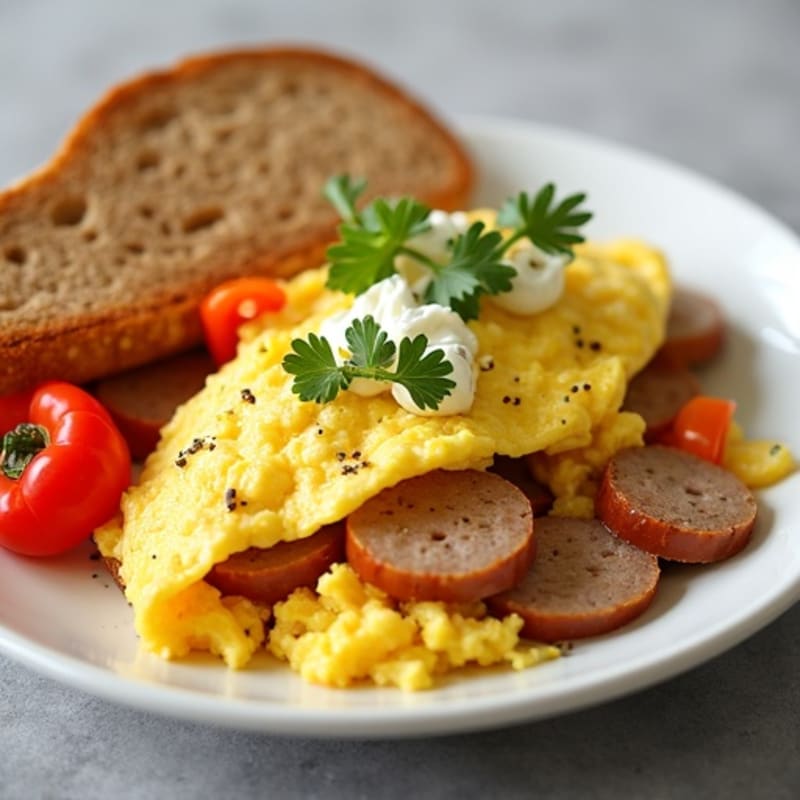 Egg White and Turkey Sausage Scramble with Cottage Cheese