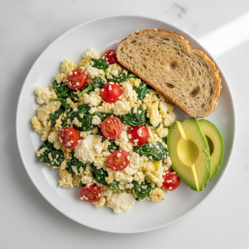 Egg White and Cottage Cheese Scramble with Spinach and Tomatoes